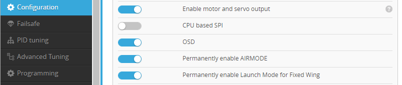 Permanently enable launch mode in INAV