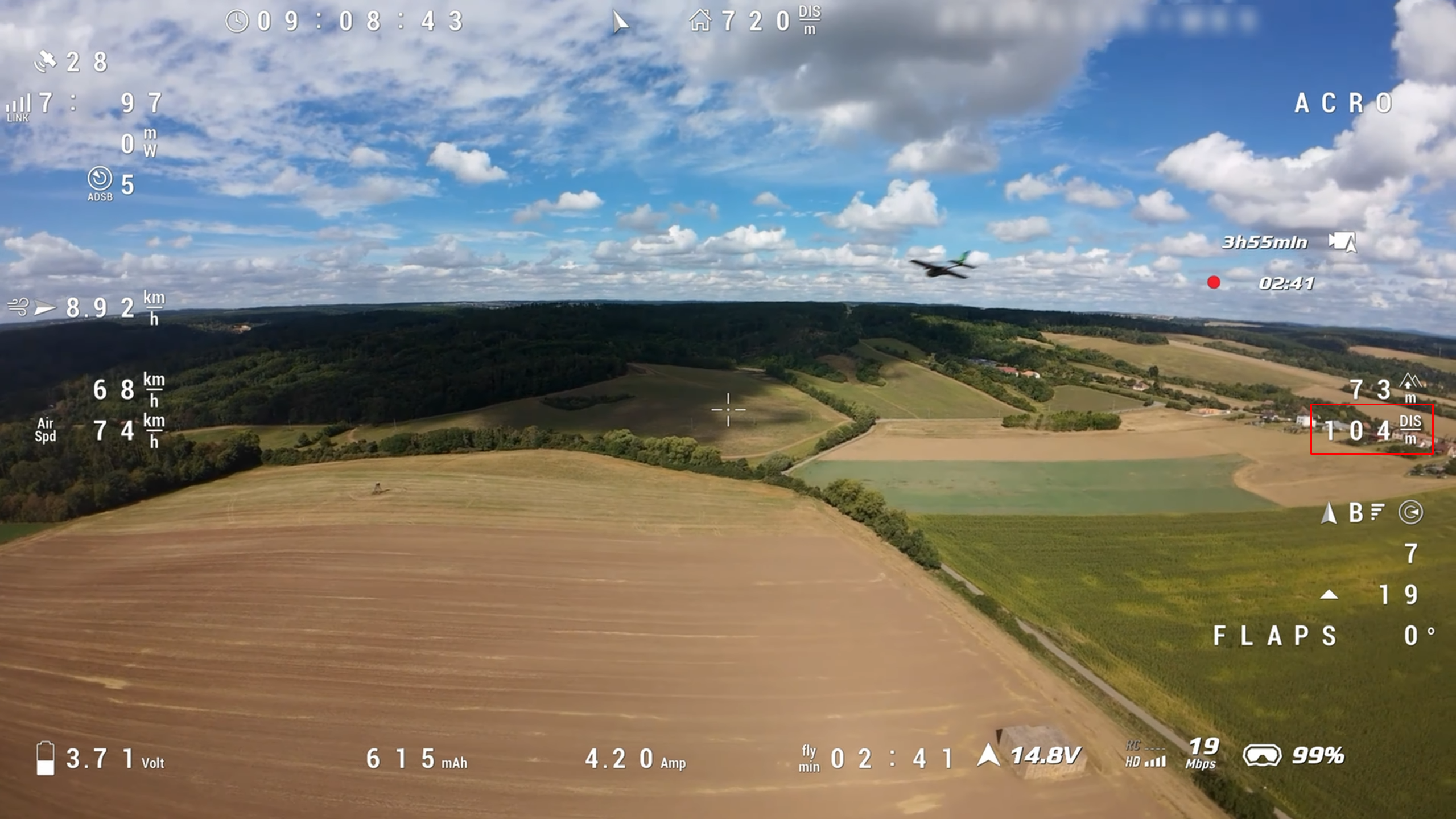 Altitude above terrain shown in the OSD "Rangefinder distance" element